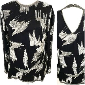 Vintage Oleg Cassini Sexy Sequin Top Stage S EUC